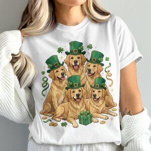 St Patricks Day Dogs Apparel, Lucky Golden Retriever Tee